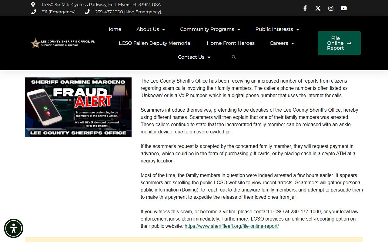 Lee County jail roster Arrest Search form with name, date of birth, booking number, and custody status fields