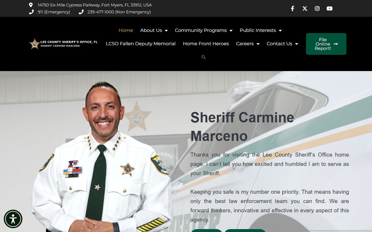 Lee County Sheriff's Office homepage, the agency that operates the Downtown Jail in Fort Myers